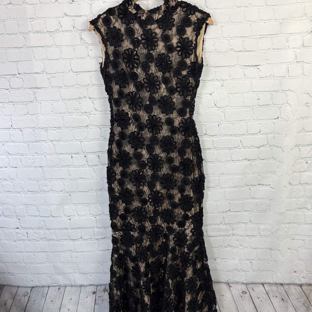 MARIA CRISTINA Vintage Floral Lace Soutache Overlay Mermaid Maxi Dress size M